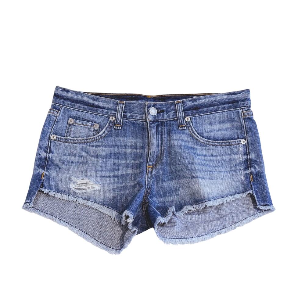 Y2K Rag & Bone Womens Low-Rise Cut-Off Denim Shorts Size 25 Blue Distressed